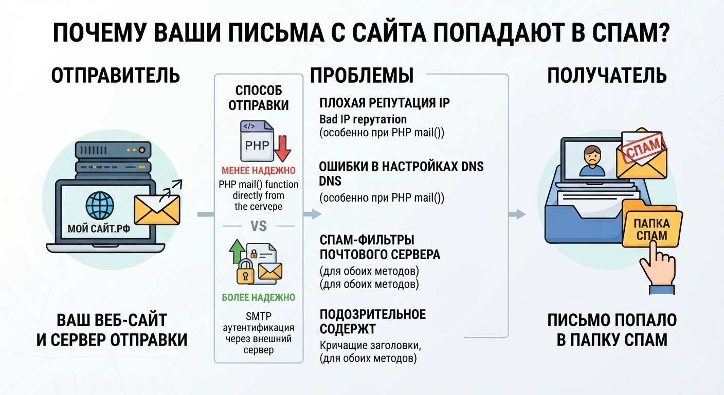 Письма с сайта приходят в папку Спам